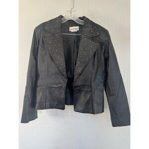 David Benjamin Black Leather Blazer Top Size 14 Gold Studded Accents